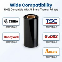 Pita Lilin TTR Hitam Anti Gores 110mm*300m Printer Transfer Termal Zebra Label Pengiriman Transparan Densitas Tinggi Printer Label