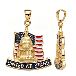 Épinglette en alliage de zinc plaqué or « United We Stand » avec motif Capitol et drapeau, émail dur, souvenir patriotique - Product Image 5