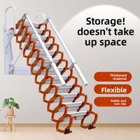 Échelle télescopique pliante moderne en acier pour grenier - Portable pour usage domestique, capacité de charge de 300 kg, hauteur extensible de 12,5 pieds, design minimaliste