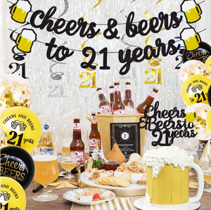 Decoración para Fiesta <span class=keywords><strong>de</strong></span> 21 <span class=keywords><strong>Cumpleaños</strong></span>, Globos <span class=keywords><strong>de</strong></span> Látex Impresos con Frases como 'Cheers&Beers to 21 Years', Guirnaldas, Adornos para <span class=keywords><strong>Pastel</strong></span>, Accesorios para Fotos - Product Image 2