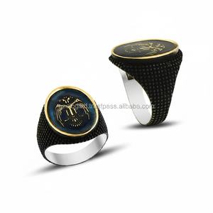 925K Sterling <b>Silver</b> Blue Enamel Art Double Head Eagle <b>Men</b> <b>Ring</b> - Product Image 2