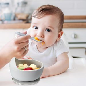 3Pcs Silicone Baby Feeding Set for Toddlers Baby Led <strong>Weaning</strong> Supplies with Self-Adjusting Bib and Suction Bowl Wooden <strong>Spoon</strong> - Product Image 6