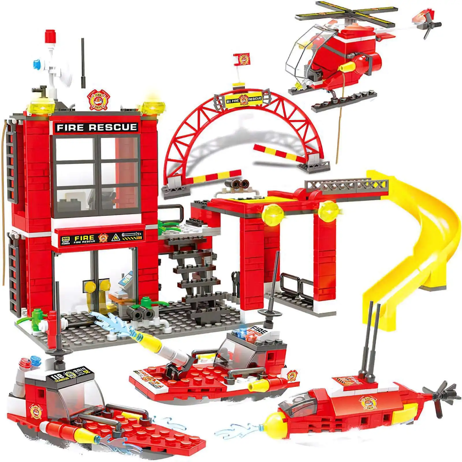 City Fire Station MOC Building Blocks Set 60373 Marine Fire Rescue Boat Firefighter Helicopter Cruiser Stem Toy Bricks Kit