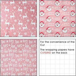Christmas gift wrapping <b>paper</b> Pink aluminum coated Santa Claus reindeer snowflake <b>pattern</b> Double sided printing Customizable - Product Image 2