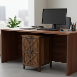 Armoire de classement en bois à 2 tiroirs, mobilier de bureau rustique, rangement de dossiers, usage commercial - Product Image 2