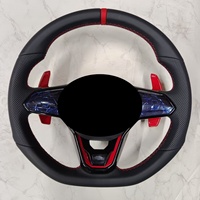 Volant de luxe en cuir perforé noir J Auto avec fibre de carbone, LED, 3 branches, pour VW Golf 7 GTI Golf 8 Golf VIII (2014-2019)