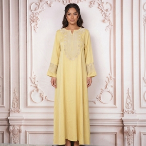 Abaya Maxi Kaftán Islámica con Volantes Bordados, Cuello en V, Manga Larga, Tallas Grandes, Poliéster, Venta al por Mayor, Personalizable - Product Image 2
