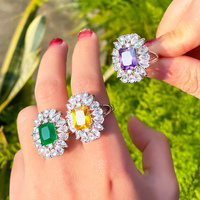 Superbes bagues ouvertes de luxe en zircon cubique rouge, motif grande fleur de soleil, pour femme, idéales pour les fiançailles et les soirées.