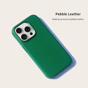 Etui en cuir véritable couverture arrière en cuir galet pleine fleur couverture de téléphone magnétique pour iPhone 15 Pro - Product Image 5