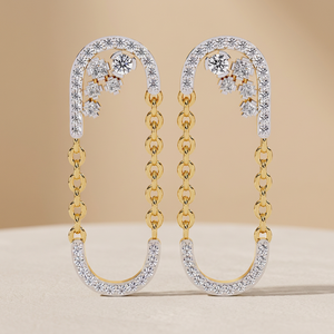 Boucles d'oreilles pendantes en chaîne trombone avec diamants – Diamants de laboratoire CVD ronds taille princesse 0,47 carat au total, clous en or rose massif 10K 14K 18K - Product Image 1