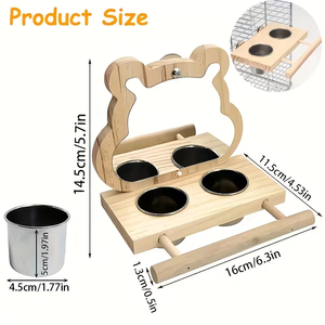 Nichoir en bois non fini à faire soi-même, avec un support pour oiseaux, un miroir et des bols d'alimentation en acier inoxydable, mangeoire à oiseaux en bois intelligente - Product Image 6
