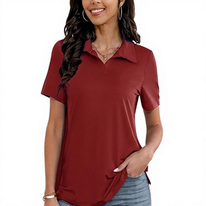 Polo à manches courtes pour femme, couleur unie, respirant, tricoté, décontracté, sportif - Product Image 1