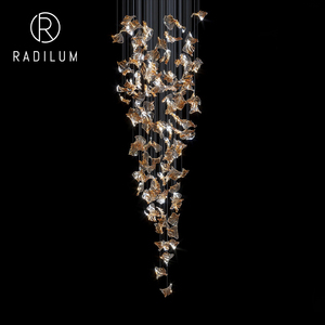 Lámpara de Araña de Cristal de Lujo, Estilo Artístico Nórdico, para Escaleras y Vestíbulos, Diseño Personalizado con LED, Efecto Cascada en Color Ámbar - Product Image 1
