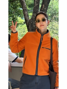 Blazer en polaire Orange Wind Breaks Waves, écologique, pour l'extérieur et la ville, polyvalent, uni, décontracté, avec fermeture éclair frontale. - Product Image 5