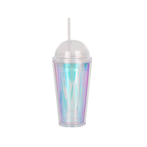 Vaso de Plástico Acrílico Transparente de Doble Pared Reutilizable al por Mayor para Verano, 16oz, con Tapa de Orejas de Ratón y Popote - Product Image 5