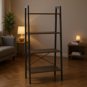 Étagère à 4 niveaux DB, structure métallique, brun rustique, pieds réglables, étagère de rangement pour salon - Product Image 2