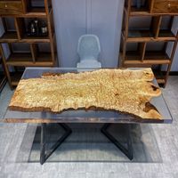 Nouvelle arrivée 2026 Table à manger en bois de grenade en résine époxy - Table de bureau et de conférence en résine transparente. Directement de l'usine.