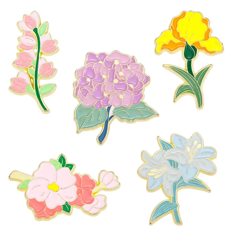 Piccola serie di fiori freschi giglio viola con personalità regalo che rende animale smalto duro con spilla in metallo personalizzato