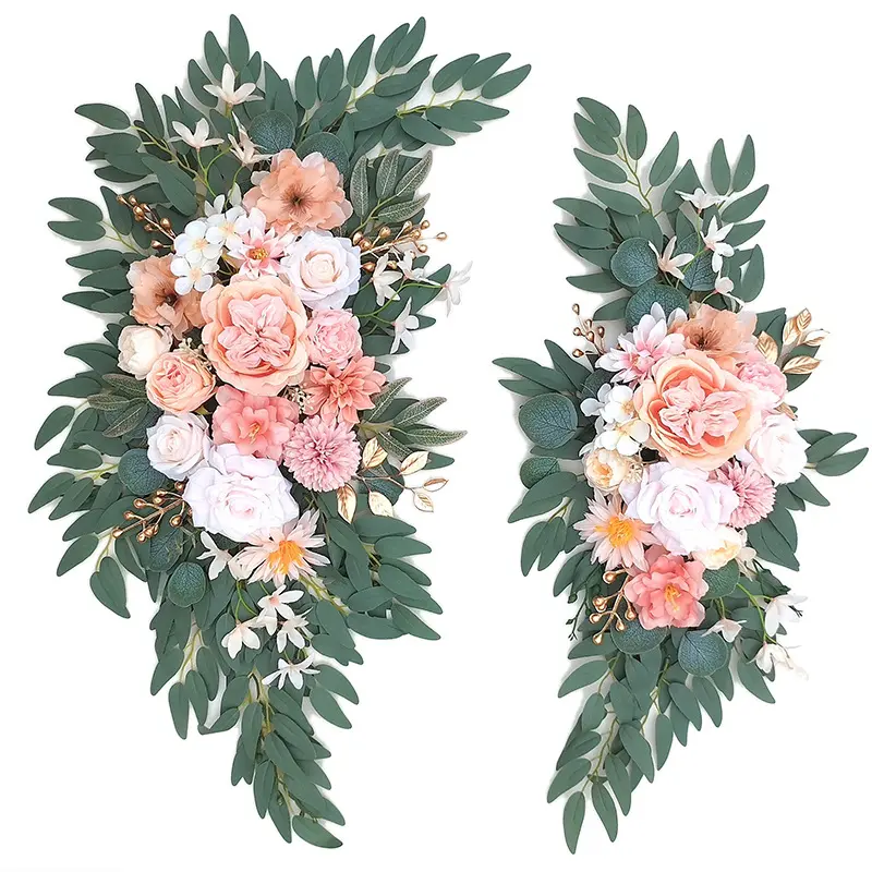 Conjunto de 2 flores artificiais para casamento, kit de flores em arco de fundo 3d para faça você mesmo, arranjos de rosas de borgonha, cerimônia de festa