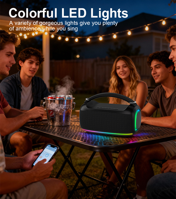 40W Portable Handle Bluetooth Speaker RGB LED Light FM Radio AUX USB TF Card 4500mAh Wireless Speaker for Outdoor Home Party