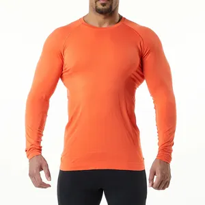 تي شيرتات مخصصة للرجال من البولي أميد دون خياطة من البوليستر Elastane Raglan بأكمام طويلة