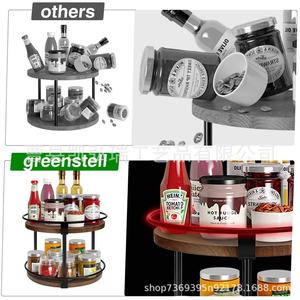 Wooden kitchen <b>spice</b> <b>rack</b>, <b>rotating</b> desktop <b>spice</b> storage <b>rack</b>, double-layer wooden household sundry organizer. - Product Image 4