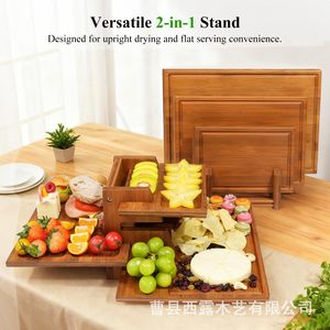 Juego de Tablas de Cortar de Bambú Maxboro de 3 Piezas con Soporte, Aptas para Cuchillos, Tablas de Cortar de Madera Orgánica para Cocina - Product Image 3