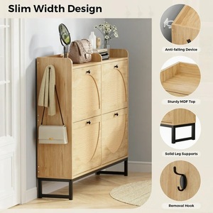 Meuble à chaussures industriel en rotin certifié FSC, 2 étagères, écologique, à poser au sol, armoire de rangement d'entrée durable pour hôpital - Product Image 3