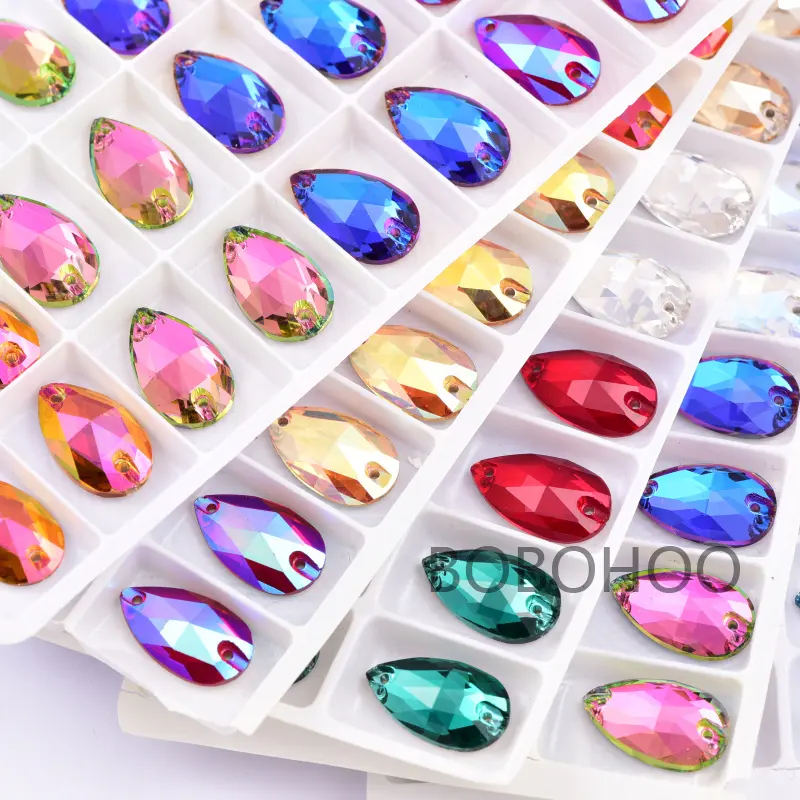 BOBOHOO High Quality Teardrop Sew On Rhinestones Large Sewing Stones Flat Back Crystals For Sale