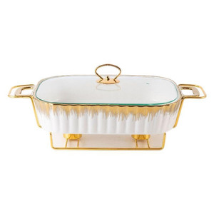 Plat à four rectangulaire en céramique de 2,3 L, chauffage par <span class=keywords><strong>bougie</strong></span>, plat à four en céramique à deux oreilles, plats à rôtir pour la maison, l'hôtel, le dîner de mariage - Product Image 1