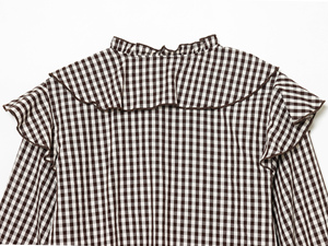 Blusa de Moda Casual para Mujer, Cuello Redondo, Estampado a Cuadros, Color Blanco y Negro, con Cordones, Manga Larga, <span class=keywords><strong>Volantes</strong></span> Delanteros - Product Image 5
