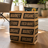 Sac en papier kraft réutilisable, écologique, grand format, pour emballage de restauration rapide, avec poignée torsadée et logo personnalisé