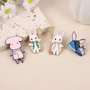 Hot Selling Wholesale Creative Cute Cartoon Brooch Animal Fork Spoon Rabbit Lamb Collar Pin Accessories Metal Badge