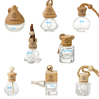 Diffuseur de parfum miniature à suspendre en forme unique pour voiture, flacon rechargeable en verre vide avec couvercle en bois