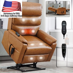Chaise en cuir Leathaire jaune brun 180 °   Fauteuil inclinable avec massage et chaleur, double moteur, fonction de levage électrique, pour le salon, pour regarder la télévision - Product Image 1