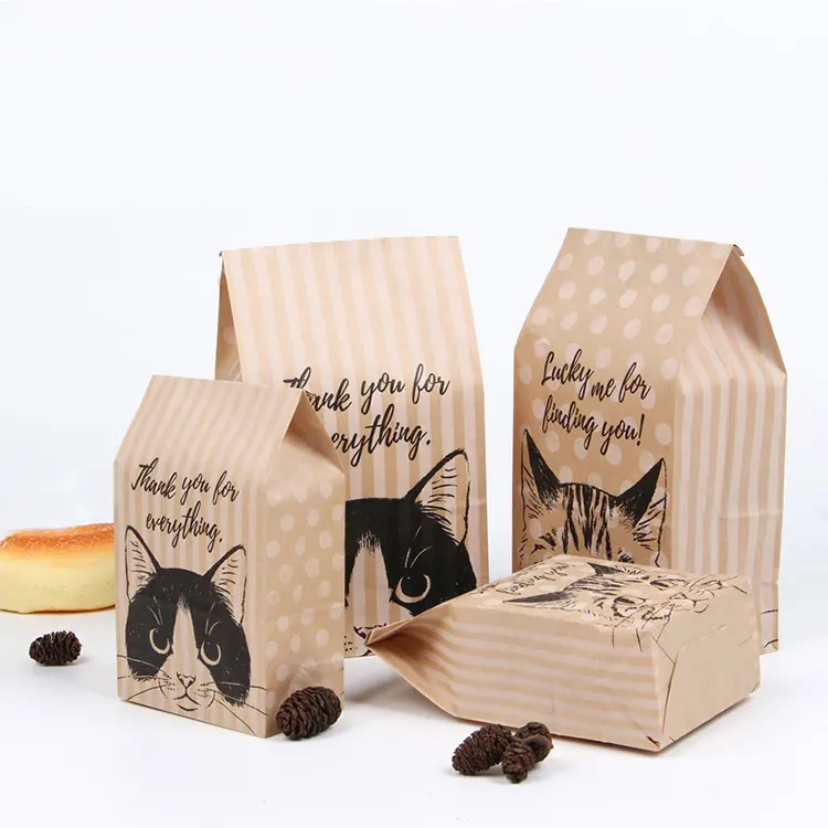 Personalizza il tuo logoSquare bottomed gift paper bagStore coffee snackssacchetto di carta a fondo quadrato con involucro regalo biodegradabile
