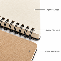 Carnet de notes A5 noir à spirale double avec couverture rigide, personnalisable avec logo, idéal pour l'école, le bureau, la promotion d'entreprise ou comme cadeau.