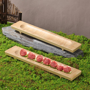 Assiette imitation bois Chaoshan pour fondue au bœuf avec poignée, assiette pour pâte de crevettes, boîte à viande pour sukiyaki et barbecue imitation bois - Product Image 4