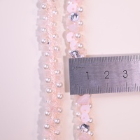 Bordure en maille rose douce ornée de perles, applique artisanale en imitation perle et cristal pour la décoration de costumes, sacs et textiles de maison