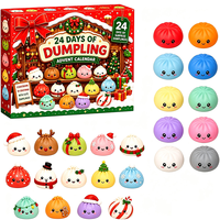 Calendrier de l'Avent de Noël 24 pièces : Jouets anti-stress TPR souple en forme de raviolis de Noël variés – 24 surprises de fêtes