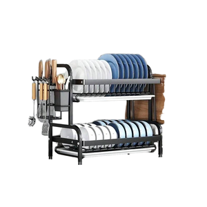 Escurridor de Platos Moderno de 2 Niveles de Acero Inoxidable Caixing, Color Negro, 1 Año de Garantía, Multifuncional, Independiente, para Cocina - Product Image 1