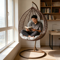 Meubles d'extérieur sur mesure Chambre à coucher Salon Balcon Jardin Balançoire en rotin pliable Balançoire suspendue Chaise œuf avec support