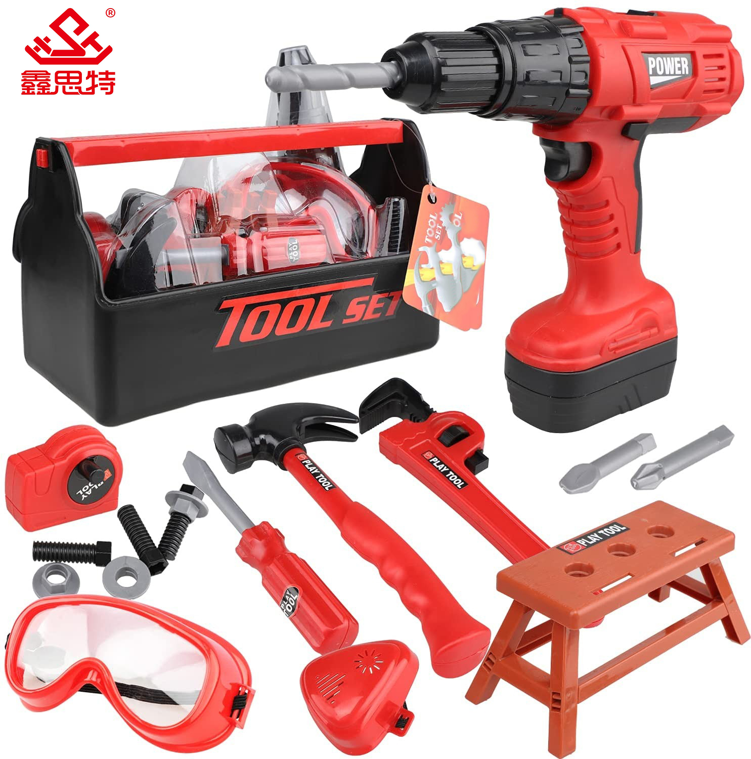 XST Children educational kid construction bricolage plastic pretend play repair tool set toy kit box