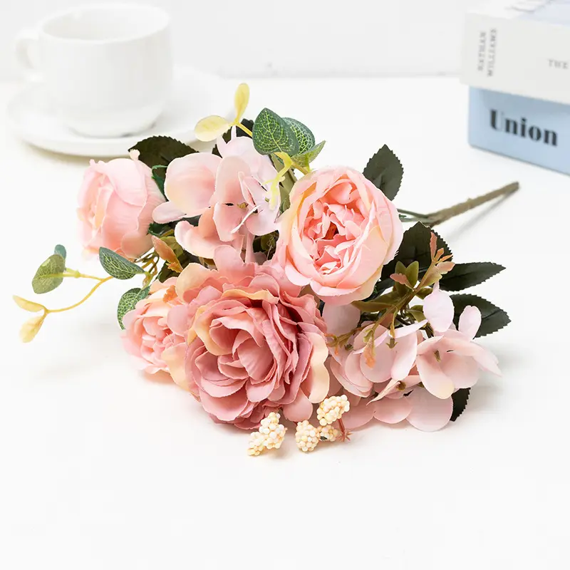 Artificial Hydrangea Hibiscus Rose Home Wedding Set Decoration Small Bouquet-Artificial Rose