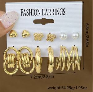 Pendientes de Moda Estilo Europeo Americano para Mujer, Diseño Geométrico Personalizado, Juego de 12 Pares de Pendientes con Dos Tarjetas - Product Image 2