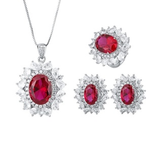 High End 12*16mm Red Zircon Retro Style Pendant <b>Earrings</b> Ring Matching <b>Set</b> Eco-friendly Copper Fancy Jewelry <b>Set</b> - Product Image 1