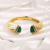 Bracelet luxueux géométrique exagéré en zircon triangulaire pavé, motif zèbre, pierres de malachite
