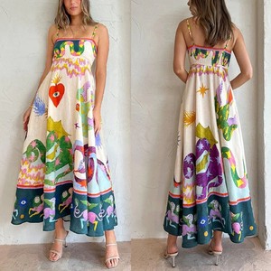 <span class=keywords><strong>Abito</strong></span> Lungo Casual da Donna, Vestito Estivo a Vita Alta Senza Maniche con Spalline per Signore - Product Image 2