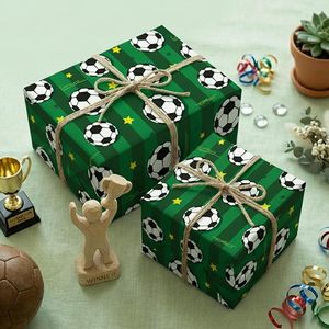 Soccer Ball <b>Pattern</b> Gift Wrapping <b>Paper</b> Green Striped Craft <b>Paper</b> Double Side Coated Recyclable for Gift Craft - Product Image 1