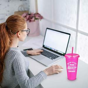 Promotion Business <b>Gifts</b> Plastic With Lids and Straws Reusable 24 Oz Tumbler Iced Coffee Cup Travel Mug Custom Cups - Product Image 6